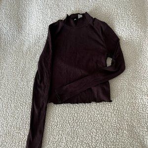 Brown Women's mini turtleneck cropped long sleeve shirt